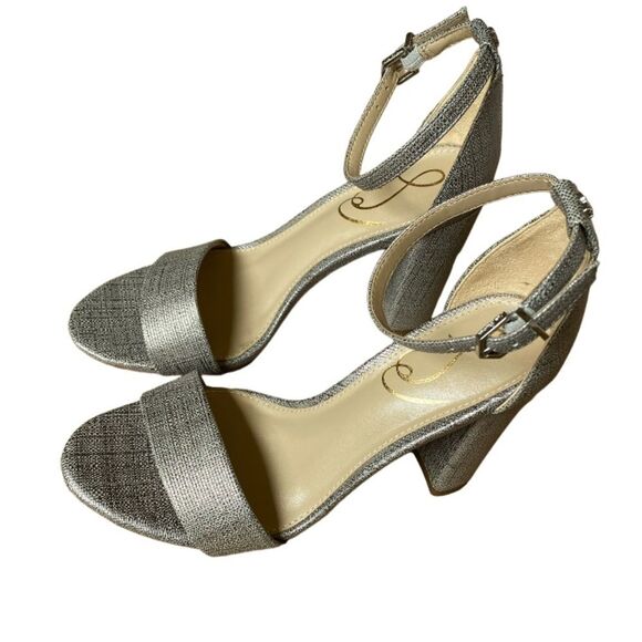 NEW Sam Edelman Yaro Block Heeled Open Toe Sandals Size 5 in Pewter Metallic - Picture 4 of 15